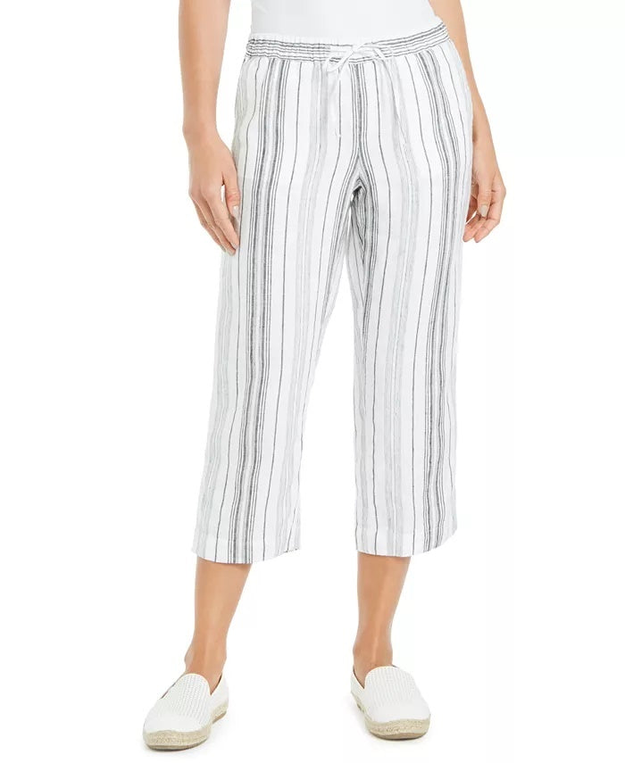 Calça Capri Listrada Feminina Charter Club Branca Tamanho Grande