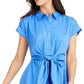 Vestido feminino Charter Club de algodão com amarração na cintura e ajuste evasê, azul, tamanho 10