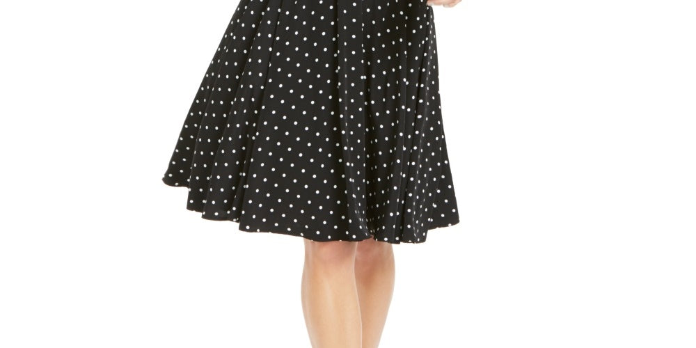 Vestido-camisa feminino com estampa de bolinhas e cinto, preto, tamanho 16