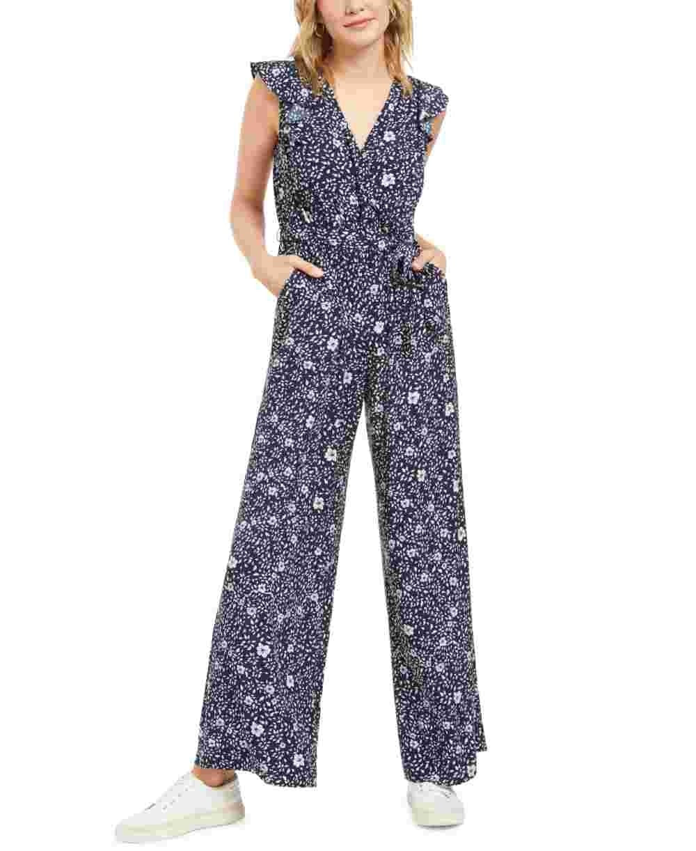 Macacão feminino com cinto estampado Charter Club azul tamanho 10