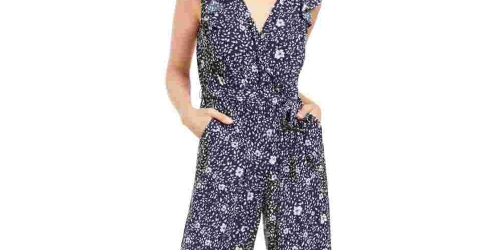 Macacão feminino com cinto estampado Charter Club azul tamanho 10