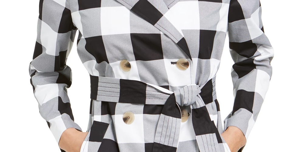 Sobretudo xadrez feminino Charter Club, preto, tamanho grande