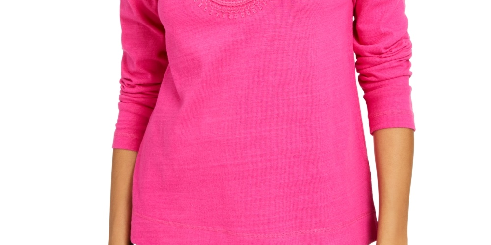 Camiseta feminina bordada de algodão Charter Club, rosa, tamanho X-Large