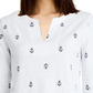 Camiseta feminina Charter Club de algodão bordada com âncora, branca, tamanho X-G
