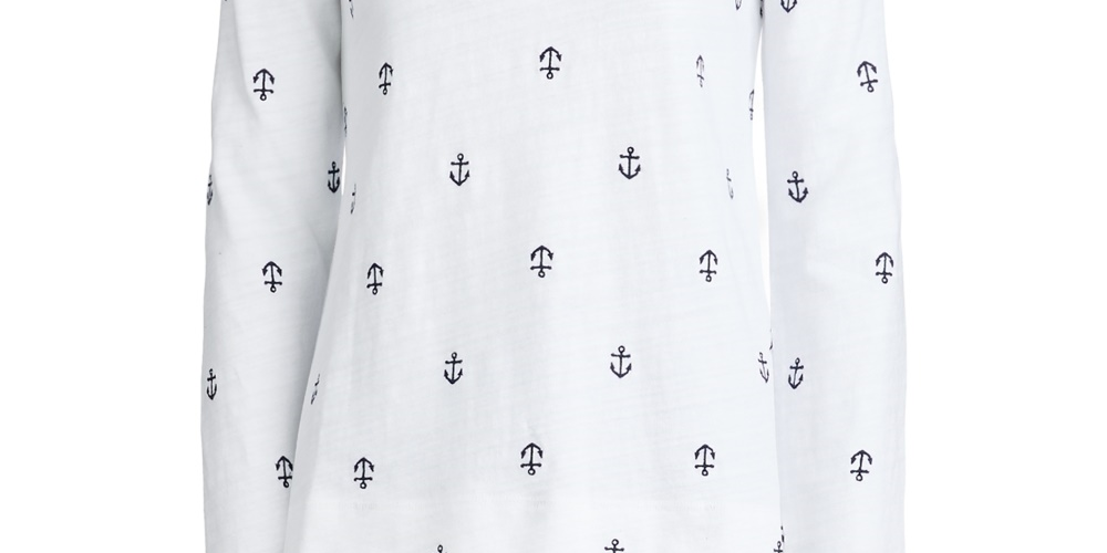 Camiseta feminina Charter Club de algodão bordada com âncora, branca, tamanho X-G