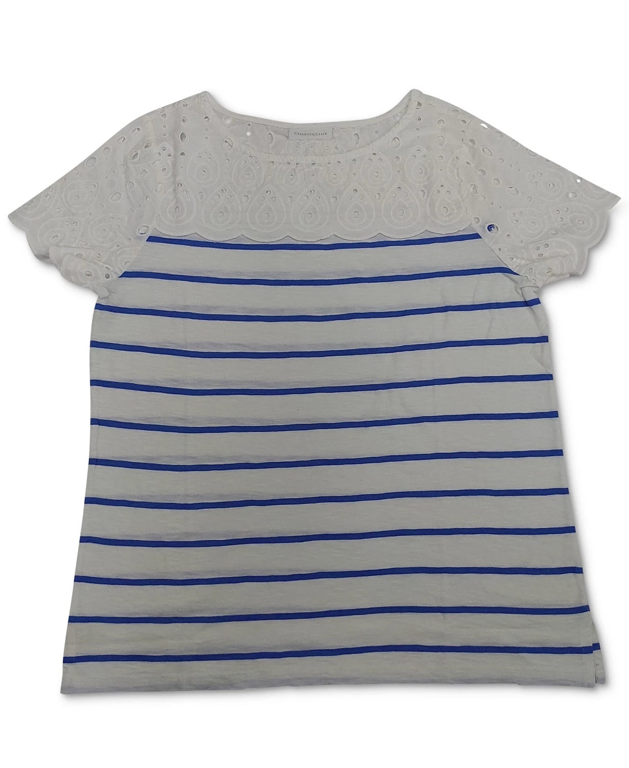 Blusa feminina Charter Club com listras e acabamento em ilhós, azul, tamanho médio