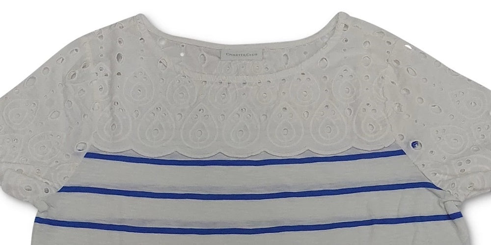 Blusa feminina Charter Club com listras e acabamento em ilhós, azul, tamanho médio