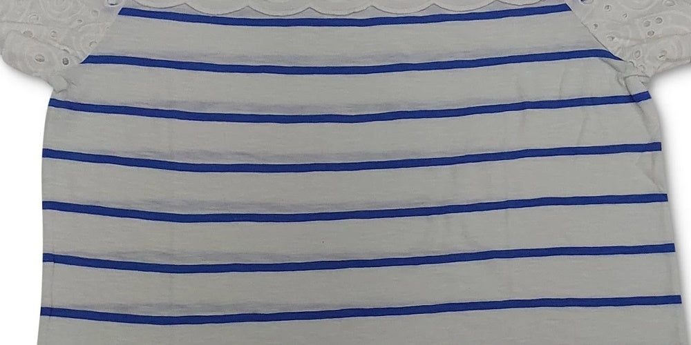 Blusa feminina Charter Club com listras e acabamento em ilhós, azul, tamanho médio