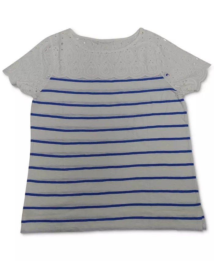 Camiseta feminina listrada Charter Club azul tamanho pequeno