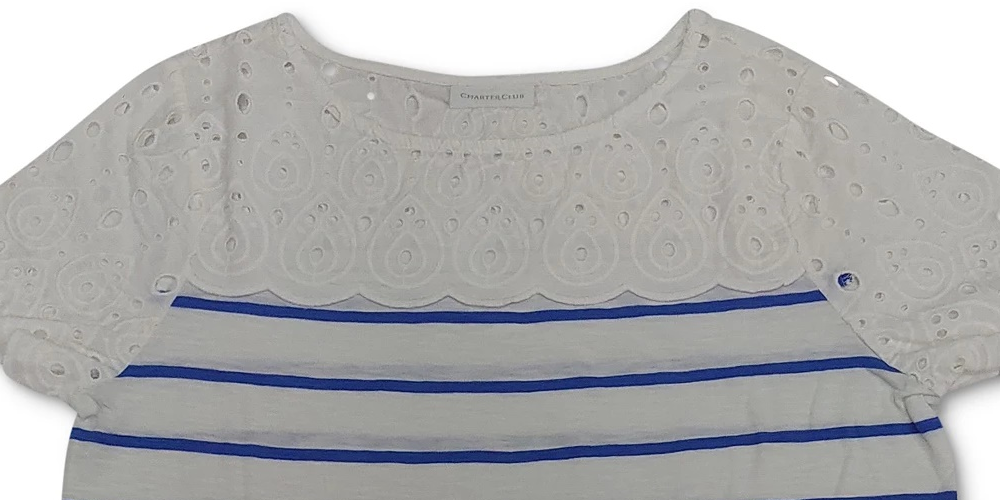 Camiseta feminina listrada Charter Club azul tamanho extra grande