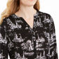 Top feminino estampado com decote aberto Charter Club, preto, tamanho extra grande
