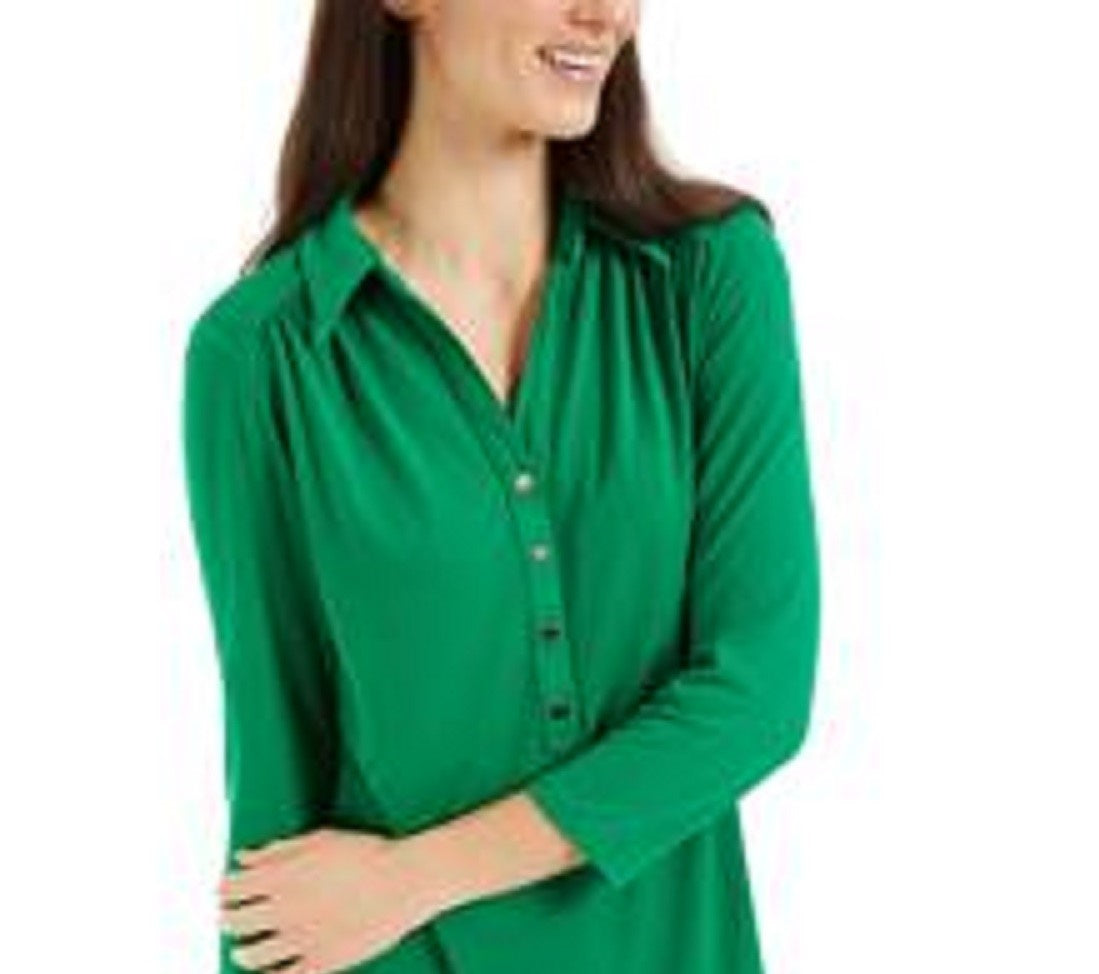 Camisa polo feminina Charter Club com estampa de manga 3/4, verde brilhante, tamanho extra grande
