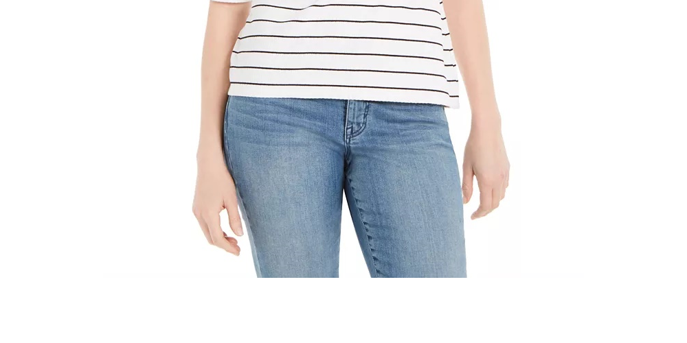 Blusa feminina listrada com gola falsa, tamanho extragrande, branca, Charter Club