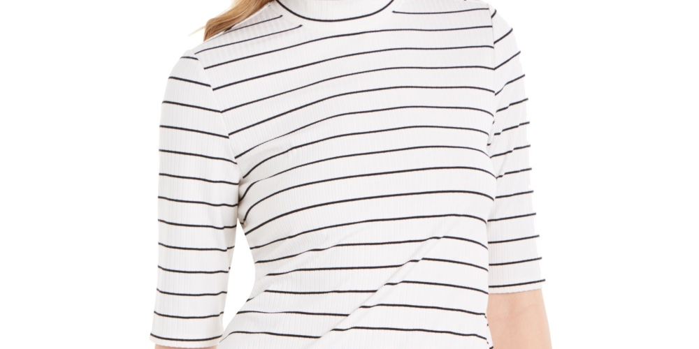 Blusa feminina listrada com gola falsa, tamanho X-S