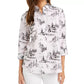 Blusa estampada feminina Charter Club, branca, tamanho X-S