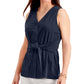 Blusa feminina sem mangas com amarração frontal Charter Club, azul, tamanho XX-G
