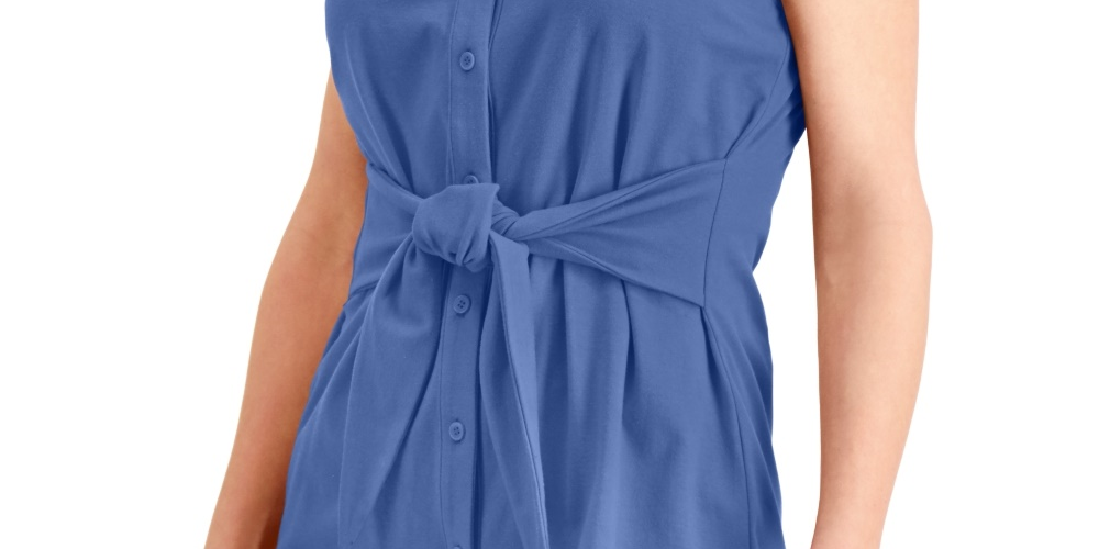 Blusa feminina sem mangas com amarração frontal Charter Club, azul, tamanho XX-G
