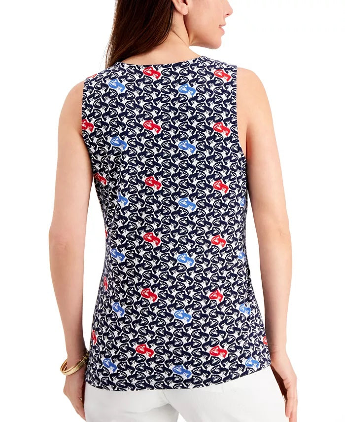 Blusa feminina sem mangas com estampa frontal e amarração Charter Club, azul, tamanho extragrande