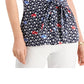 Blusa feminina sem mangas com estampa frontal e amarração Charter Club, azul, tamanho extragrande