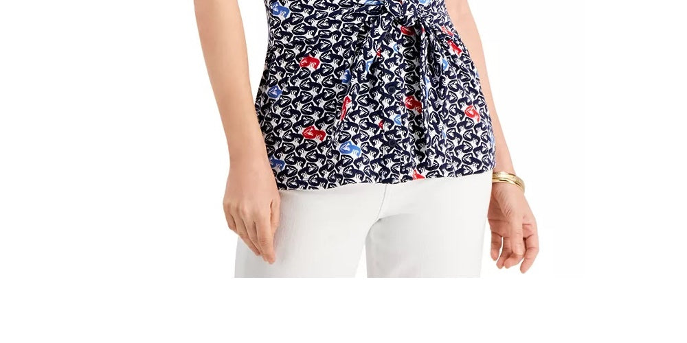 Blusa feminina sem mangas com estampa frontal e amarração Charter Club, azul, tamanho extragrande