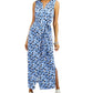 Vestido justo feminino Charter Club, pequeno, floral, com amarração na cintura, azul, tamanho pequeno