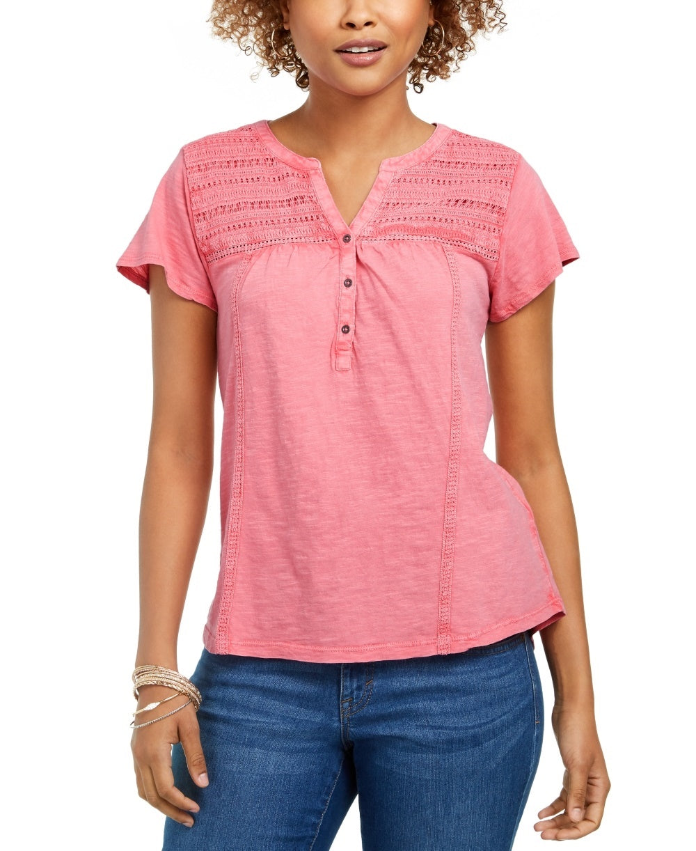 Blusa feminina com decote aberto Style &amp; Co, rosa brilhante, tamanho X-S
