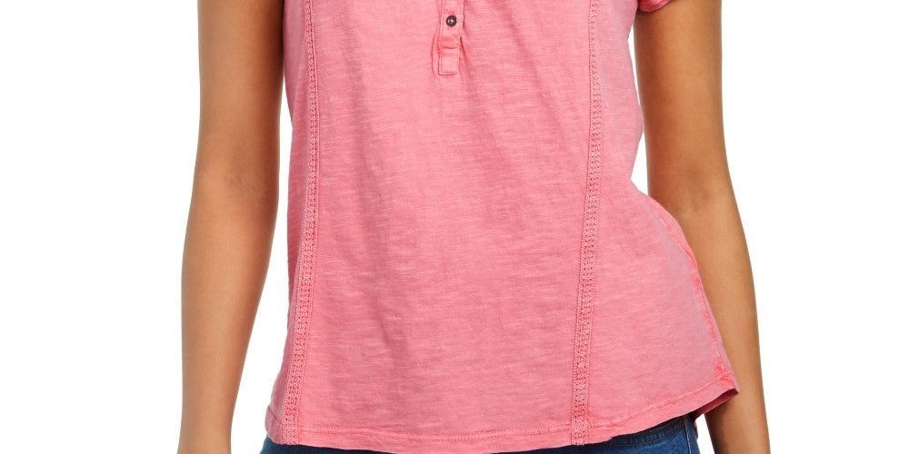 Blusa feminina com decote aberto Style &amp; Co, rosa brilhante, tamanho X-S
