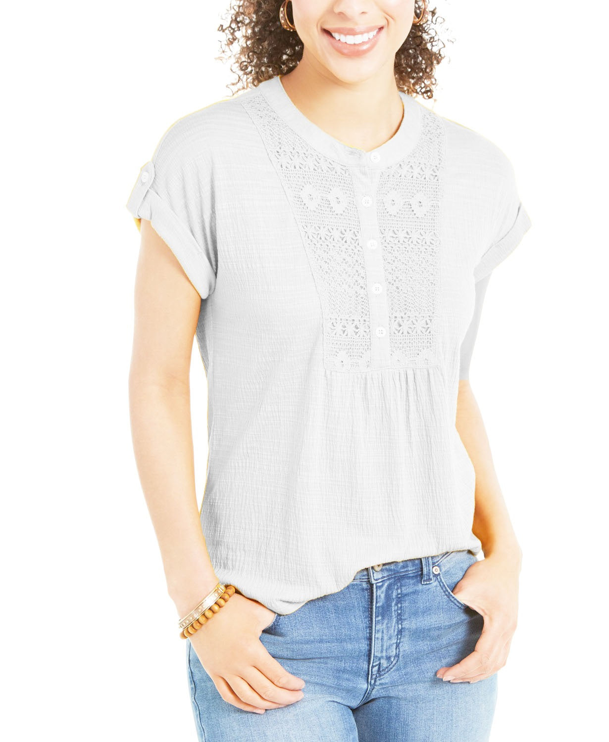 Top texturizado de crochê feminino Style &amp; Co, branco, tamanho pequeno