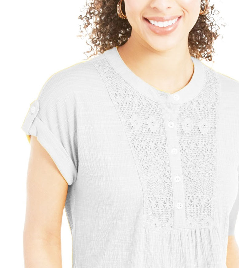 Top texturizado de crochê feminino Style &amp; Co, branco, tamanho pequeno