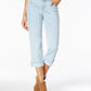 Calça jeans capri feminina estilo &amp; co, azul escuro, com punho curvo, tamanho 4