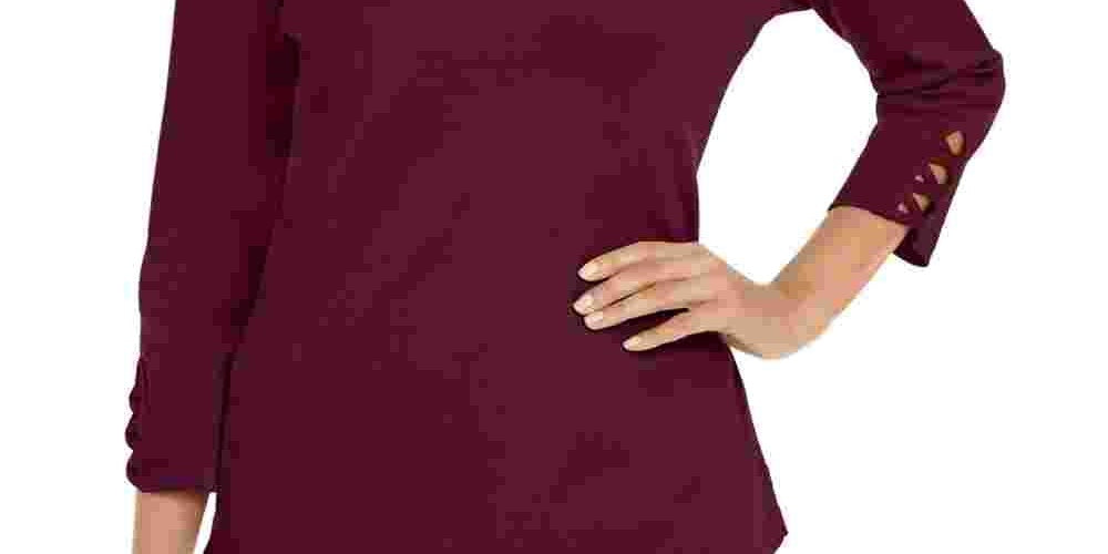 Camiseta feminina Karen Scott de algodão com cadarço, vermelha, tamanho pequeno