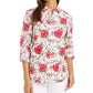 Camisa feminina Charter Club com estampa de linho misto e mangas curtas, rosa escuro, tamanho extra pequeno
