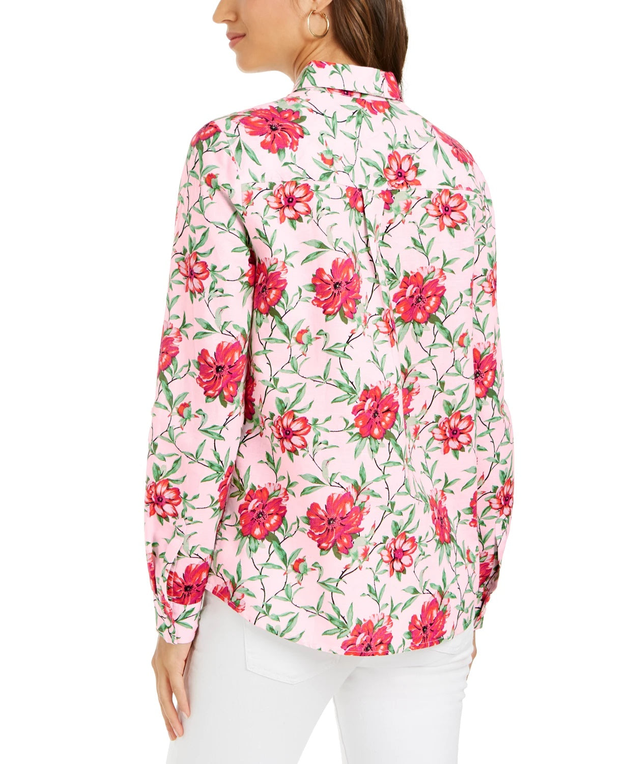 Camisa feminina Charter Club com estampa de linho misto e mangas curtas, rosa escuro, tamanho extra pequeno