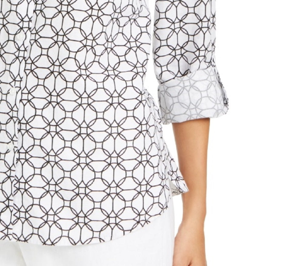 Camisa feminina estampada com mangas curtas Charter Club, branca, tamanho médio