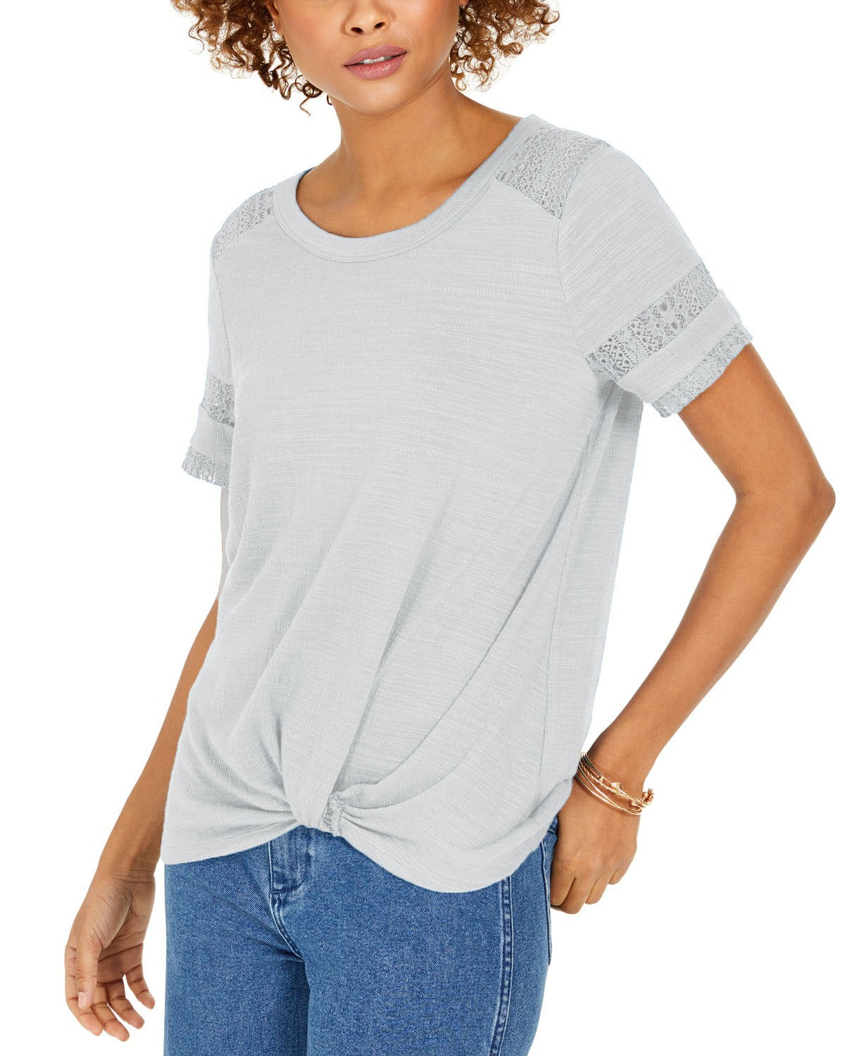 Top de renda com detalhes estilo &amp; co feminino cinza tamanho médio