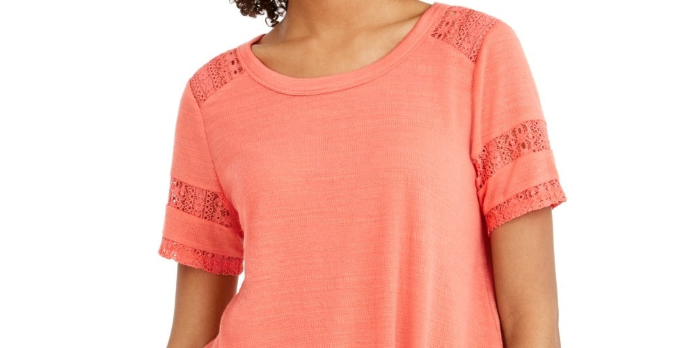 Top de renda com detalhes estilo &amp; co feminino laranja tamanho pequeno