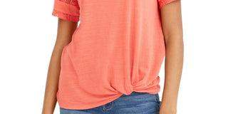 Style & Co Women's Lace Inset Top Orange Size Small