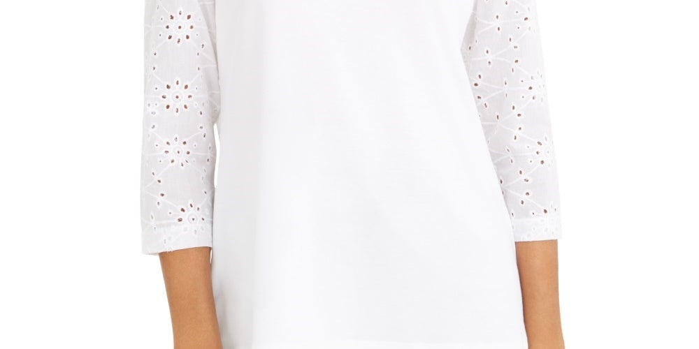 Blusa feminina de algodão com mangas ilhós Style &amp; Co, branca, tamanho médio