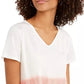 Blusa feminina estilo &amp; co, tingida com decote em V, em mistura de linho, rosa, tamanho médio
