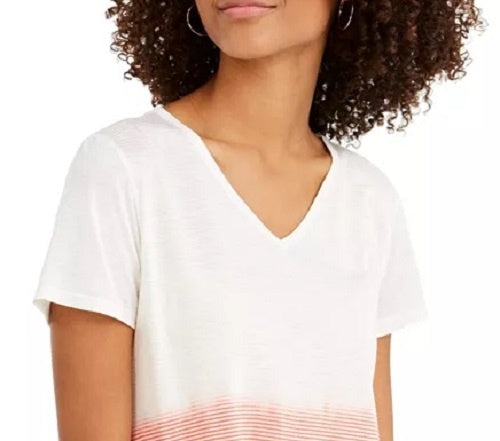 Blusa feminina estilo &amp; co, tingida com decote em V, em mistura de linho, rosa, tamanho médio