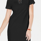 Vestido feminino Karen Scott de algodão com amarração e decote dividido, preto, tamanho pequeno