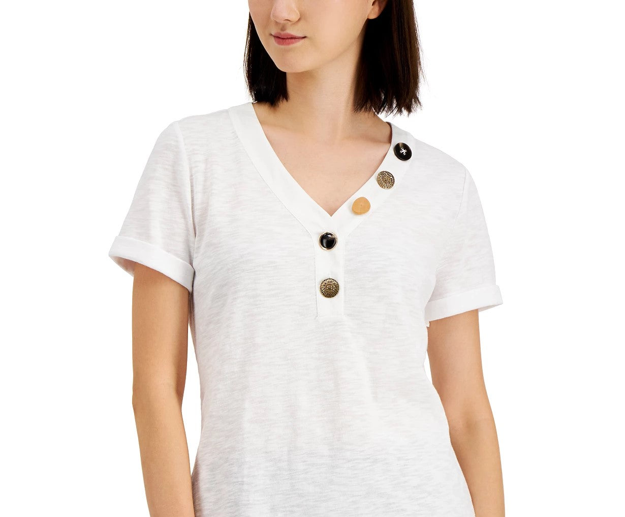Blusa feminina JM Collection com botões mistos, branca, tamanho pequeno