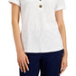 Blusa feminina JM Collection com botões mistos, branca, tamanho pequeno