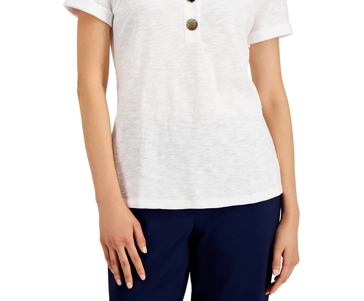Blusa feminina JM Collection com botões mistos, branca, tamanho pequeno