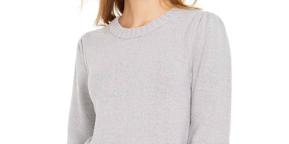 Suéter feminino com manga bufante estilo &amp; co, cinza, tamanho XX-grande