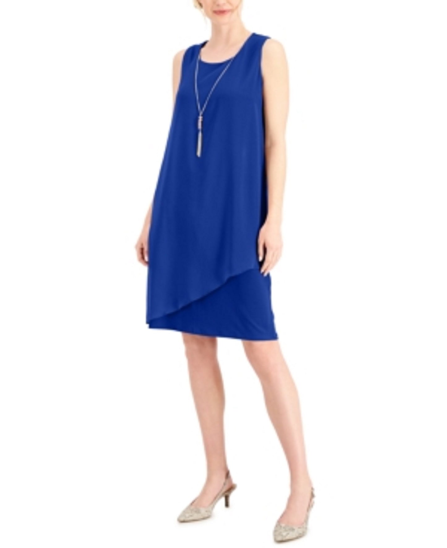 Vestido justo com colar e detalhes embelezados da coleção feminina JM, azul escuro, tamanho pequeno