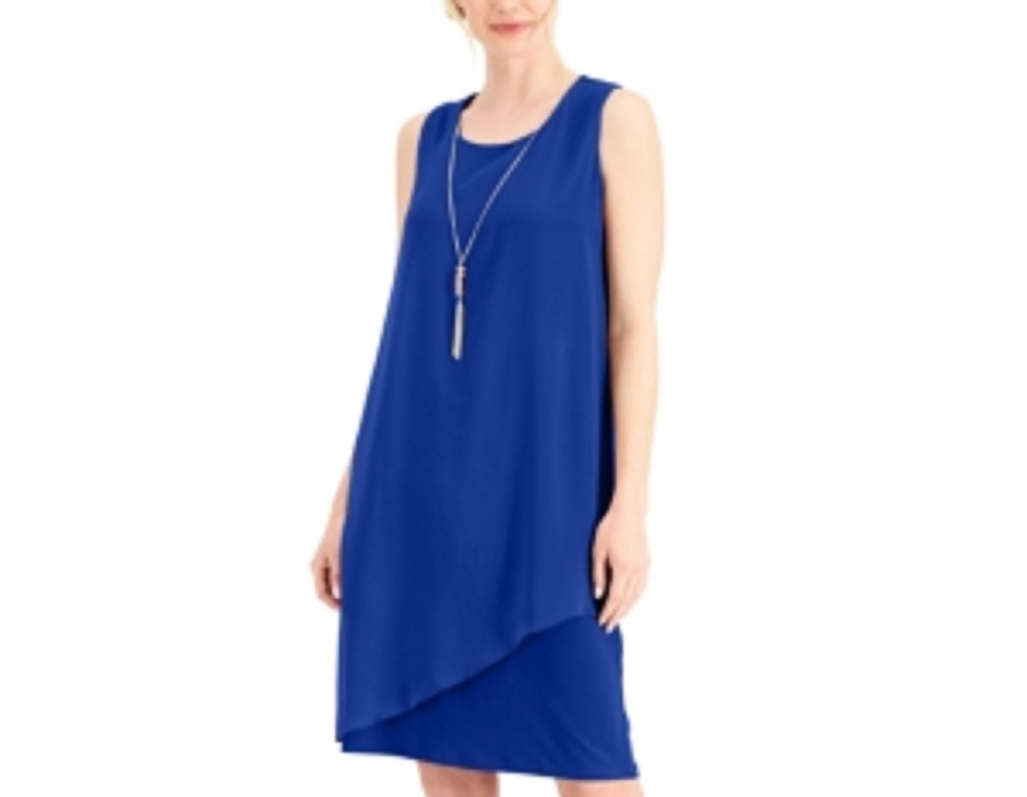 Vestido justo com colar e detalhes embelezados da coleção feminina JM, azul escuro, tamanho pequeno