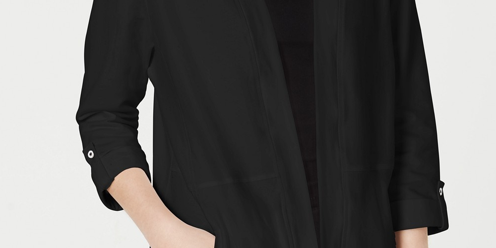 Karen Scott Cardigan feminino manga 3/4 aconchegante, preto, tamanho médio