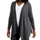 Cardigan feminino com bainha texturizada e frente em cascata, tamanho médio, cinza, da coleção JM