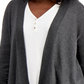 Cardigan feminino com bainha texturizada e frente em cascata, tamanho médio, cinza, da coleção JM